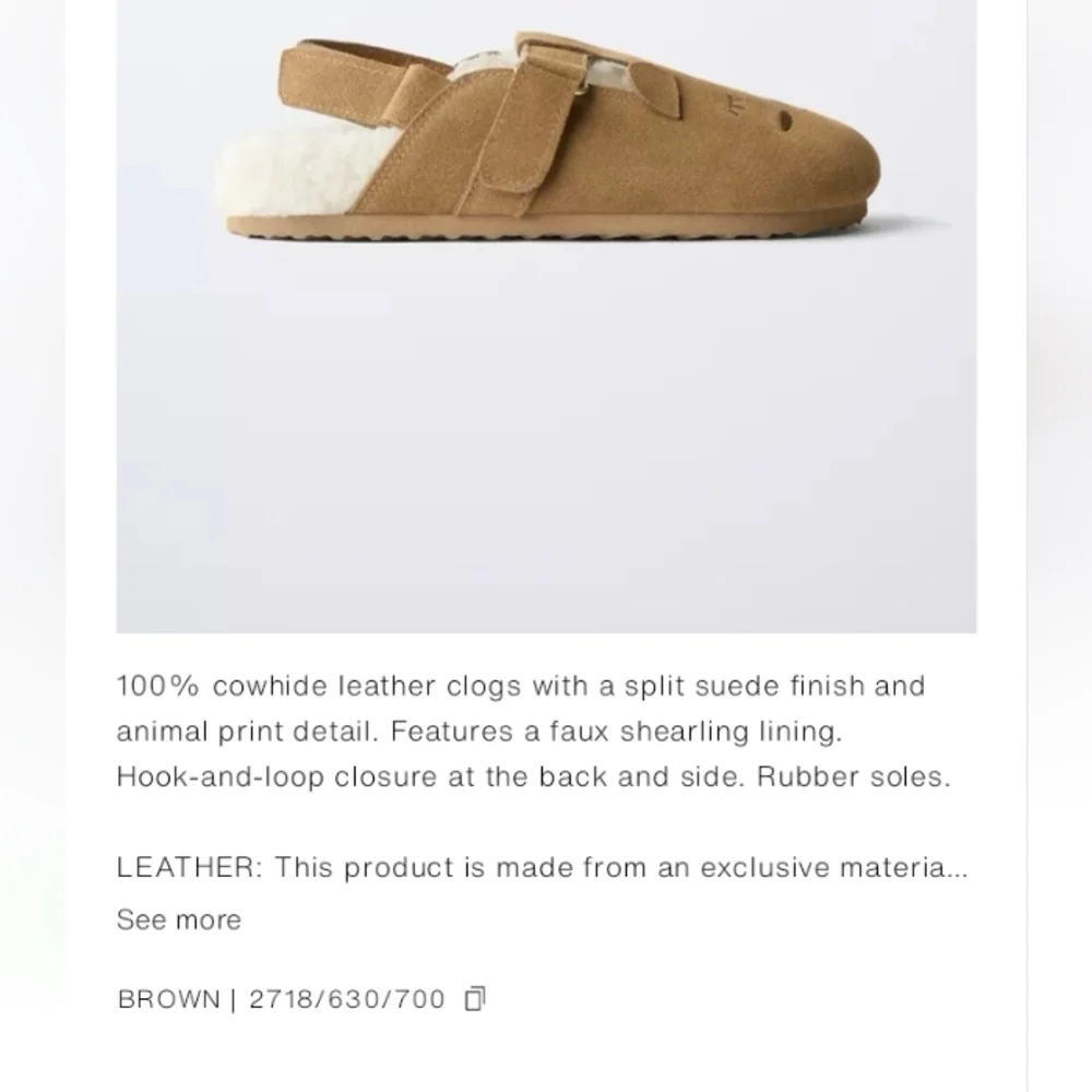 Zara Girls Tan Suede Leather Animal-Accent Sandals Clogs Sz-6